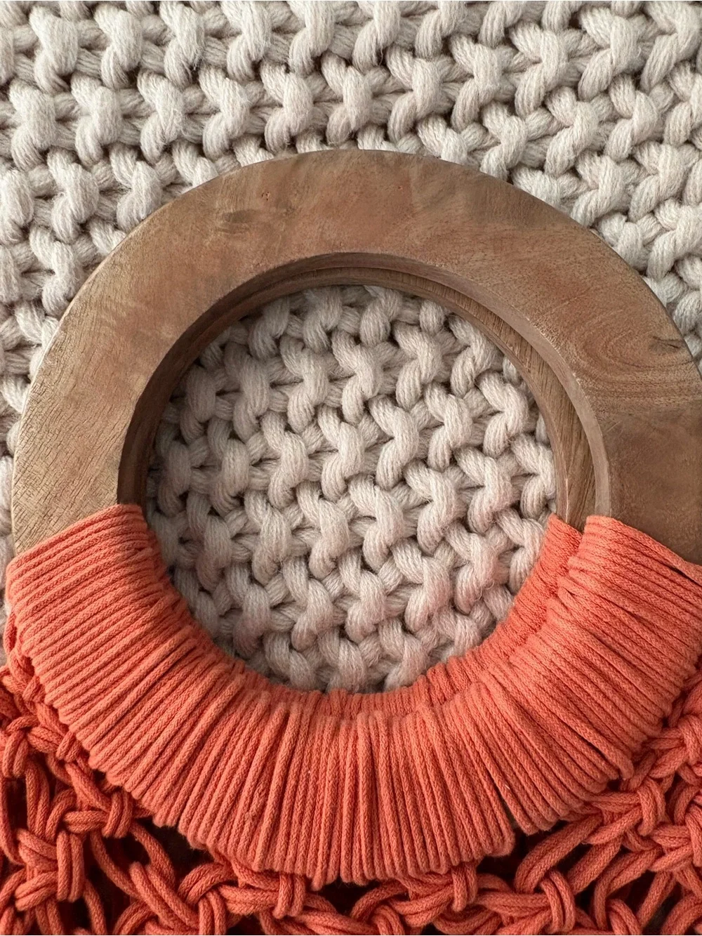 A New Day Target Coral Macrame Tote Bag Wooden Handles Boho Excellent
